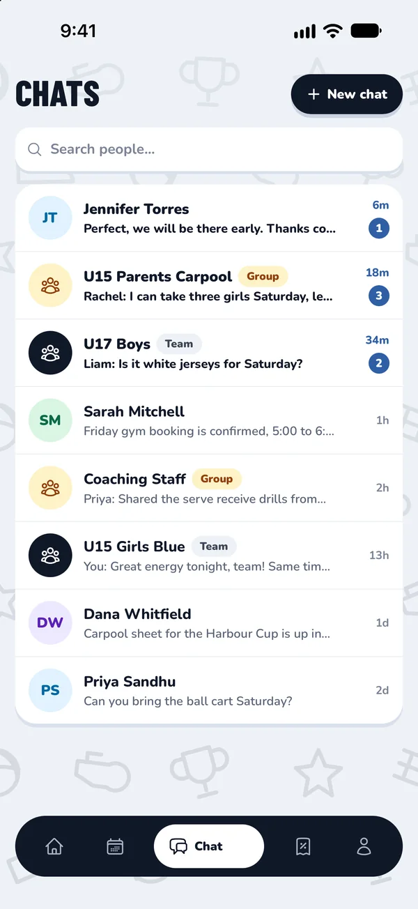 ClubHub app, chats